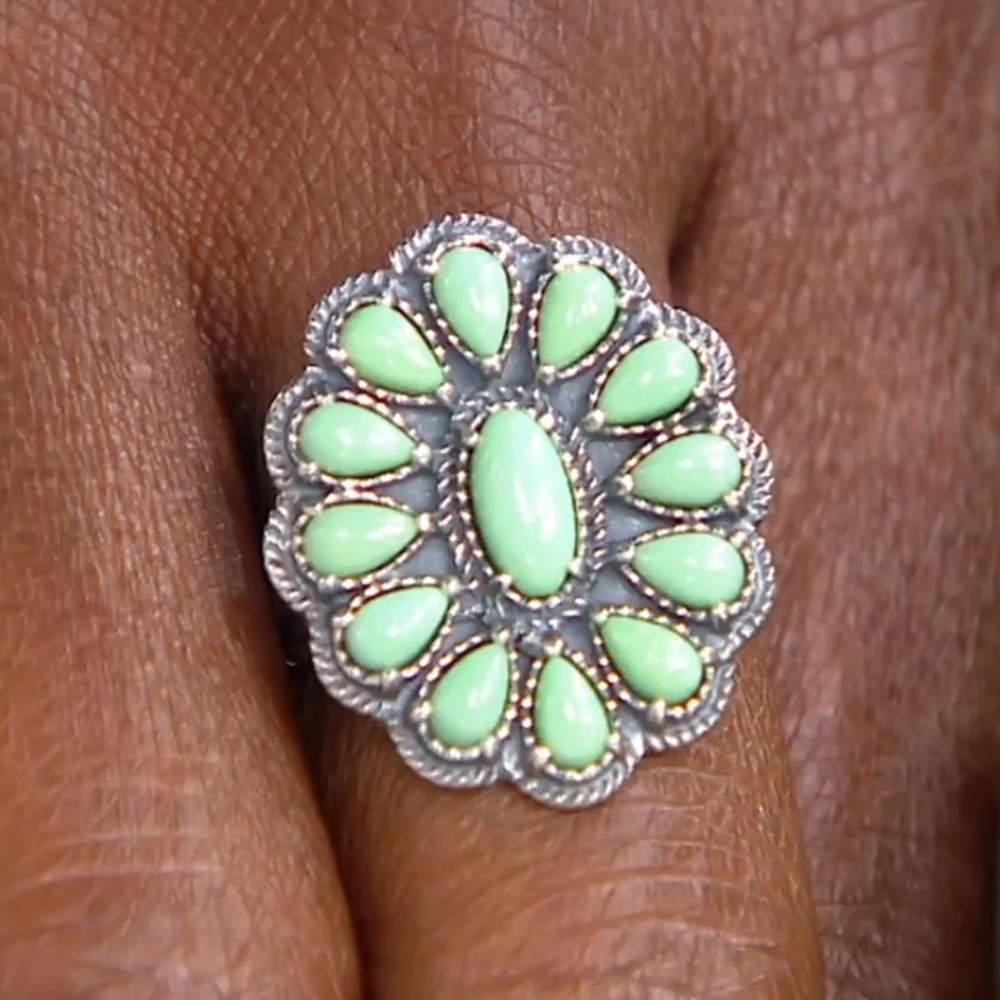 American West by Carolyn Pollack Sterling Green Variscite Cluster Gemstone Ring - Picture 4 of 13
